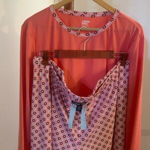 Lands' End Coral Pink Floral-Trim Pajama Set